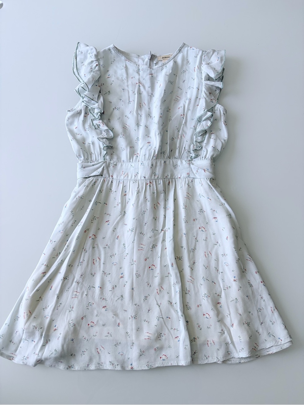 Bellerose Pale Blue Floral Ruffle Sleeve Girls Dress Sz 8